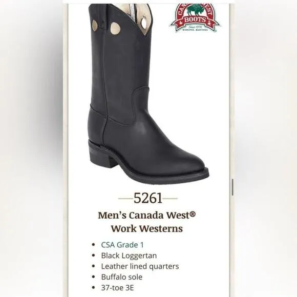[9.5] Vintage Men’s Black Buffalo Leather Western Boots 5261 Canada West Boots