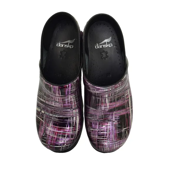 A8 Auth DANSKO Professional Crosshatch Patent Leather Comfort Clog Shoes Size 38
