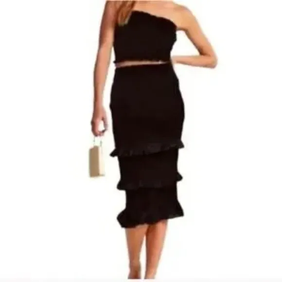Abercrombie &amp; Fitch Smocked High Waist Tiered Ruffle Black Stretch Skirt Small