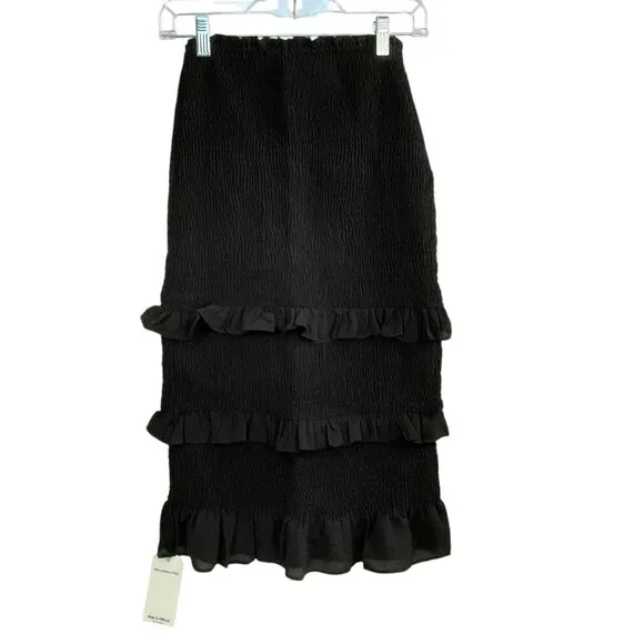 Abercrombie &amp; Fitch Smocked High Waist Tiered Ruffle Black Stretch Skirt Small
