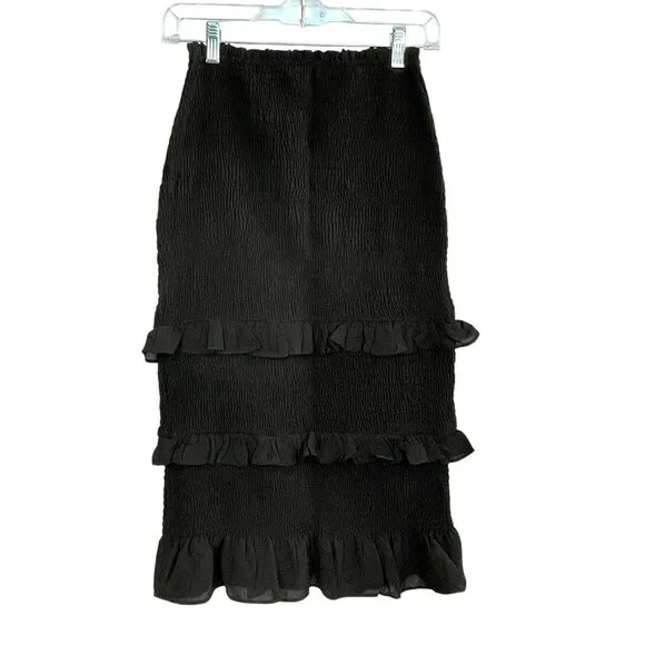 Abercrombie &amp; Fitch Smocked High Waist Tiered Ruffle Black Stretch Skirt Small