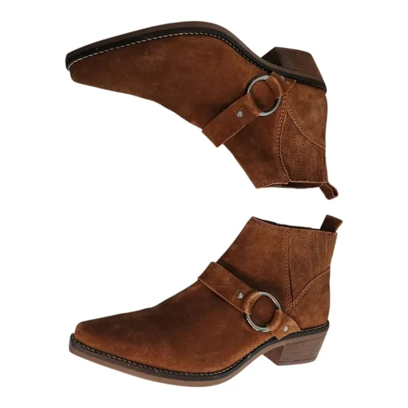 Able Jenny Ankle Harness Genuine Suede Boots Brown Size 9.5