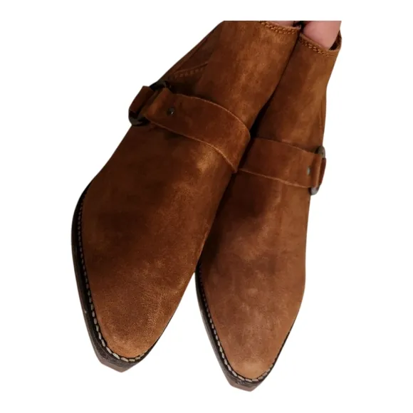 Able Jenny Ankle Harness Genuine Suede Boots Brown Size 9.5