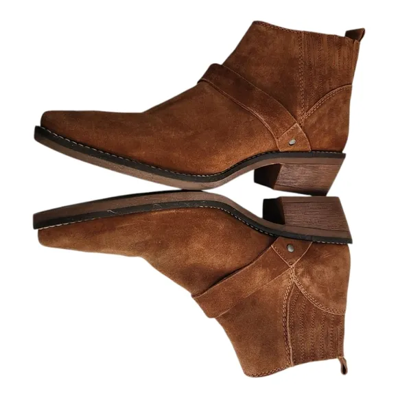 Able Jenny Ankle Harness Genuine Suede Boots Brown Size 9.5