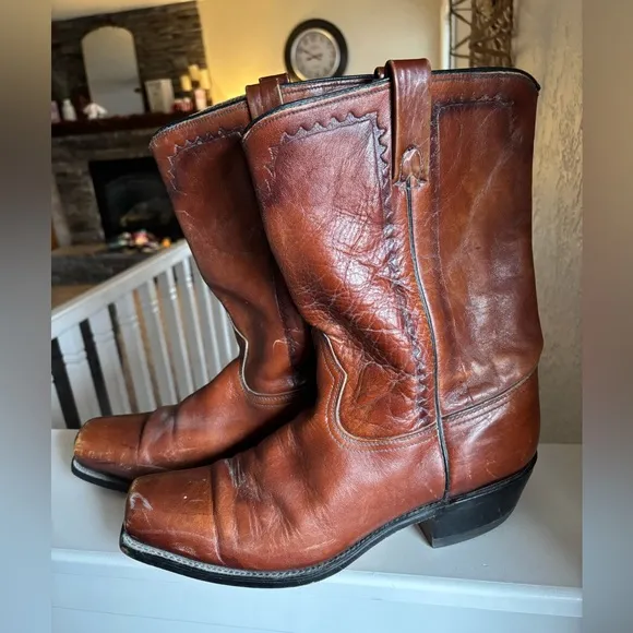 ACME VINTAGE MENS 13 D BROWN LEATHER Western Cowboy Boots Square Toe Outdoor