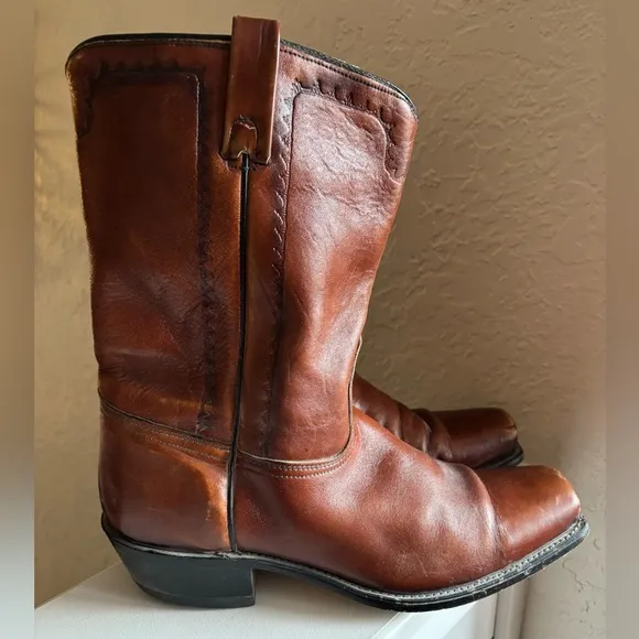 ACME VINTAGE MENS 13 D BROWN LEATHER Western Cowboy Boots Square Toe Outdoor