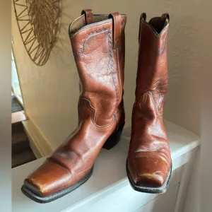 ACME VINTAGE MENS 13 D BROWN LEATHER Western Cowboy Boots Square Toe Outdoor