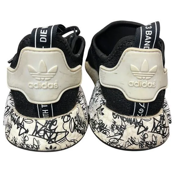 Adidas NMD R1 Boost Mens Shoes Sz‎ 9 Graffiti Print Black White EH0779 Running
