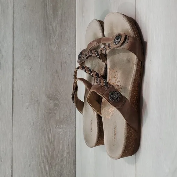Aetrex Womens Braided Comfort Leather Wedge Sandals Slide  shoes sz 11