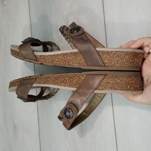 Aetrex Womens Braided Comfort Leather Wedge Sandals Slide  shoes sz 11