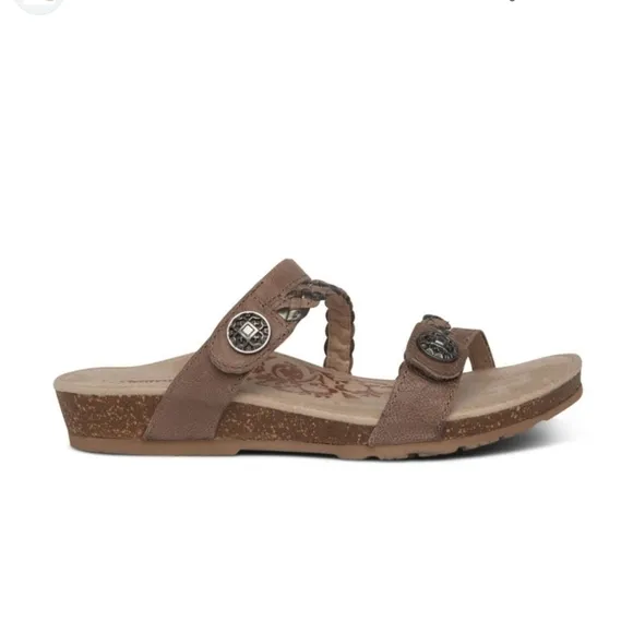 Aetrex Womens Braided Comfort Leather Wedge Sandals Slide  shoes sz 11