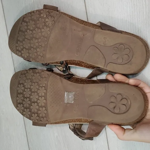 Aetrex Womens Braided Comfort Leather Wedge Sandals Slide  shoes sz 11