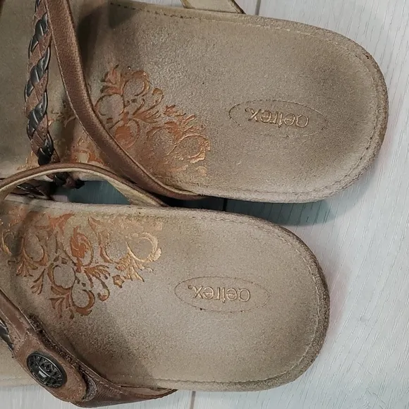 Aetrex Womens Braided Comfort Leather Wedge Sandals Slide  shoes sz 11