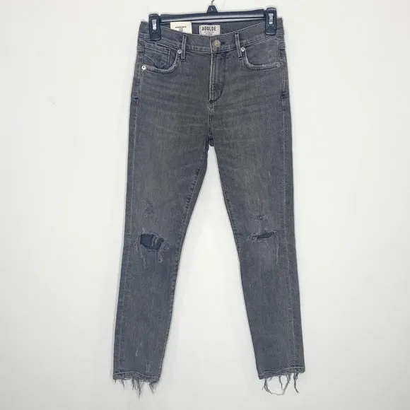 Agolde Sophie High Rise Distressed Skinny Crop in Maverick Gray Denim Size 25