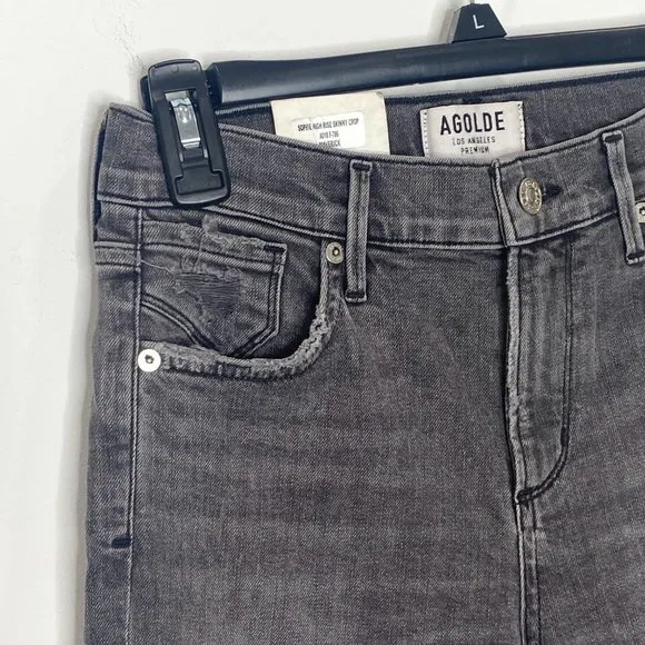 Agolde Sophie High Rise Distressed Skinny Crop in Maverick Gray Denim Size 25