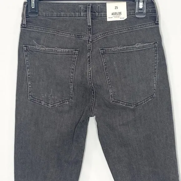 Agolde Sophie High Rise Distressed Skinny Crop in Maverick Gray Denim Size 25