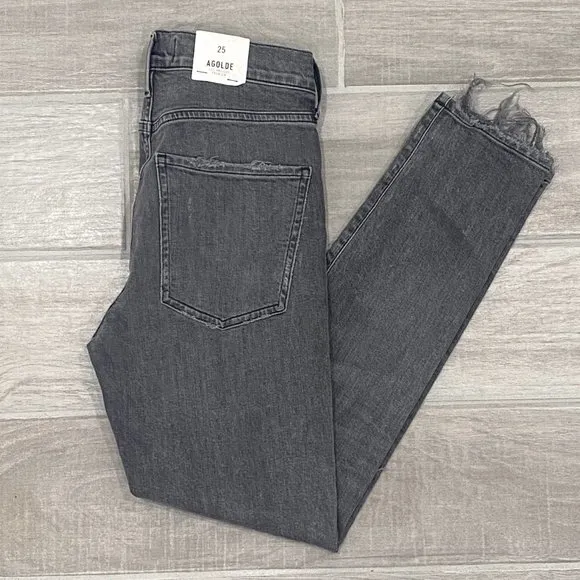 Agolde Sophie High Rise Distressed Skinny Crop in Maverick Gray Denim Size 25