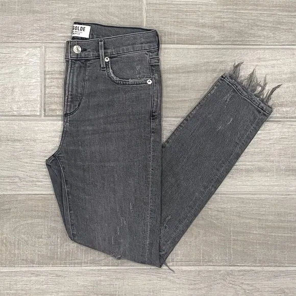 Agolde Sophie High Rise Distressed Skinny Crop in Maverick Gray Denim Size 25