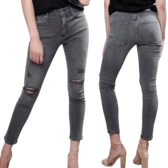 Agolde Sophie High Rise Distressed Skinny Crop in Maverick Gray Denim Size 25