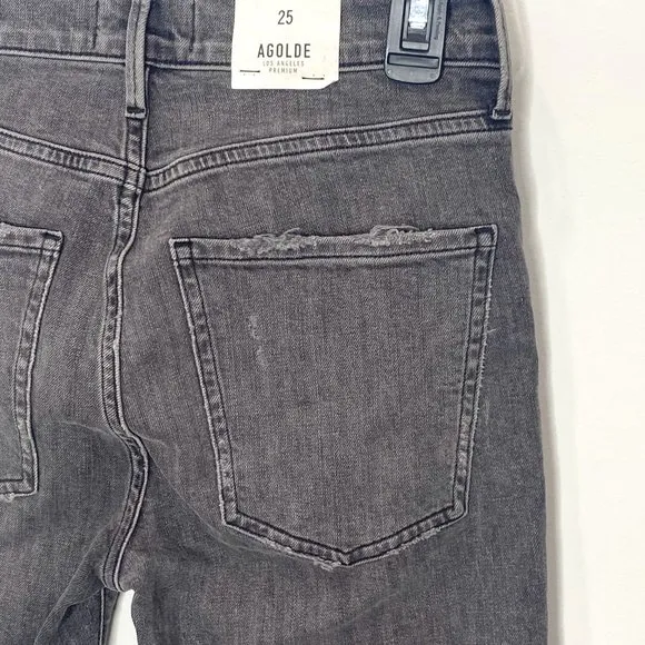 Agolde Sophie High Rise Distressed Skinny Crop in Maverick Gray Denim Size 25