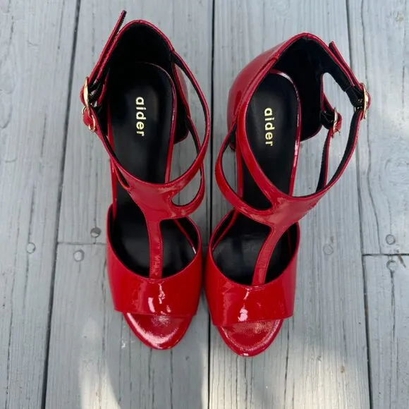 Aider Shock Absorbing Heels Red Stylish Strap Sandals 4&quot; heel Super Comfortable