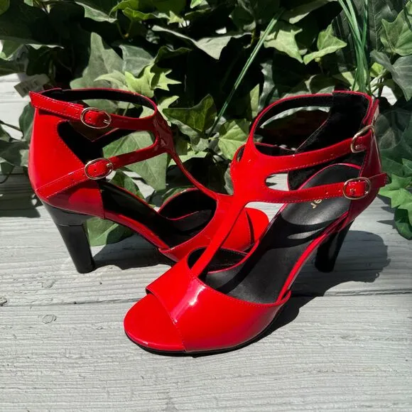 Aider Shock Absorbing Heels Red Stylish Strap Sandals 4&quot; heel Super Comfortable