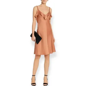 ALC Kinley Dress NWT Gold Pink Satin Ruffle Slip Size 4 but fits Med and Large
