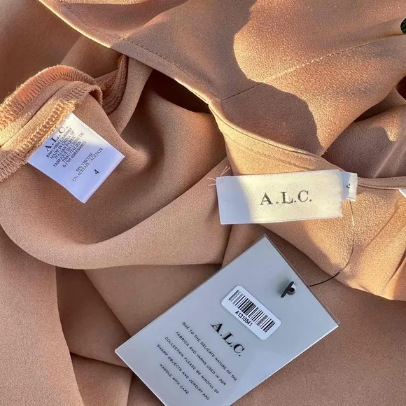ALC Kinley Dress NWT Gold Pink Satin Ruffle Slip Size 4 but fits Med and Large