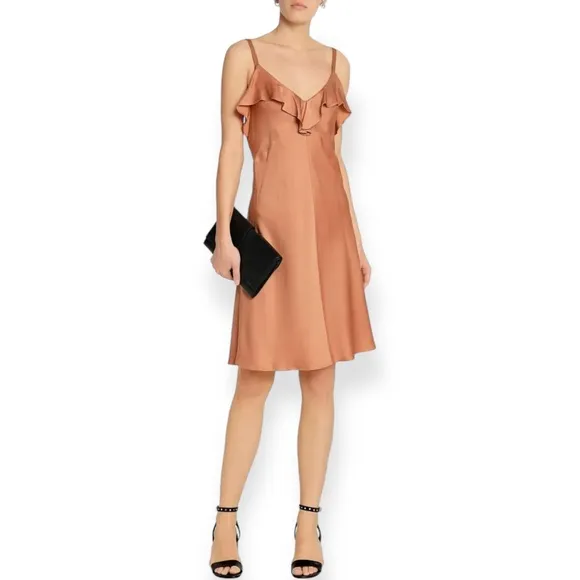 ALC Kinley Dress NWT Gold Pink Satin Ruffle Slip Size 4 but fits Med and Large