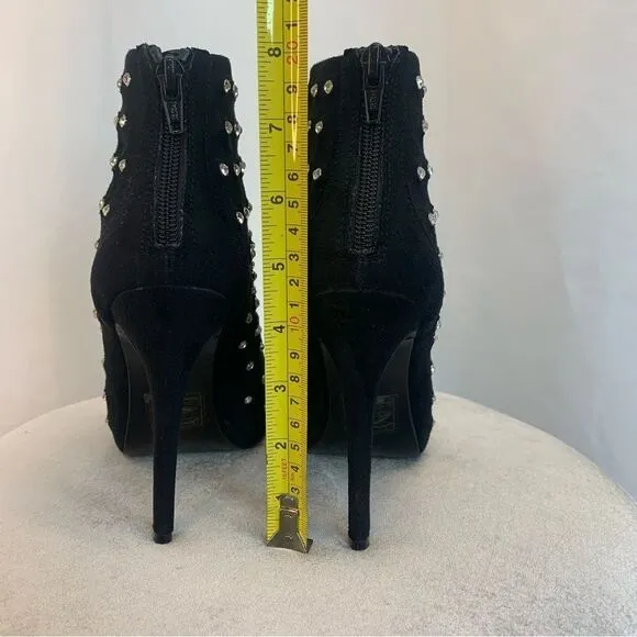 𝅺ALDO black crystal rhinestone embellished peep toe high heel ankle boots Sz 7