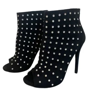 𝅺ALDO black crystal rhinestone embellished peep toe high heel ankle boots Sz 7
