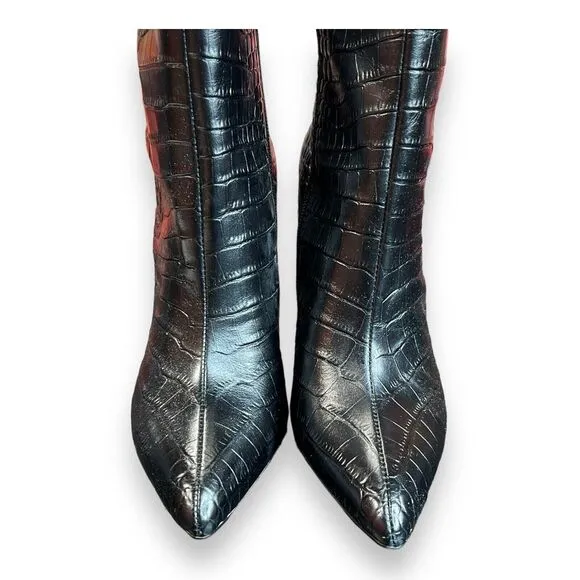 Aldo Women's 7.5 Medium Black Ibilia Croc Embossed Pointed Toe Knee High Boots