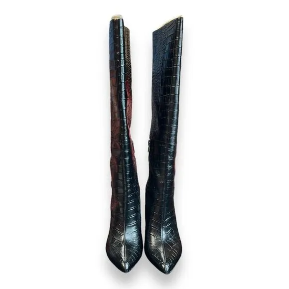 Aldo Women's 7.5 Medium Black Ibilia Croc Embossed Pointed Toe Knee High Boots