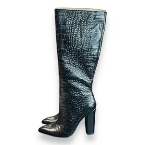 Aldo Women's 7.5 Medium Black Ibilia Croc Embossed Pointed Toe Knee High Boots