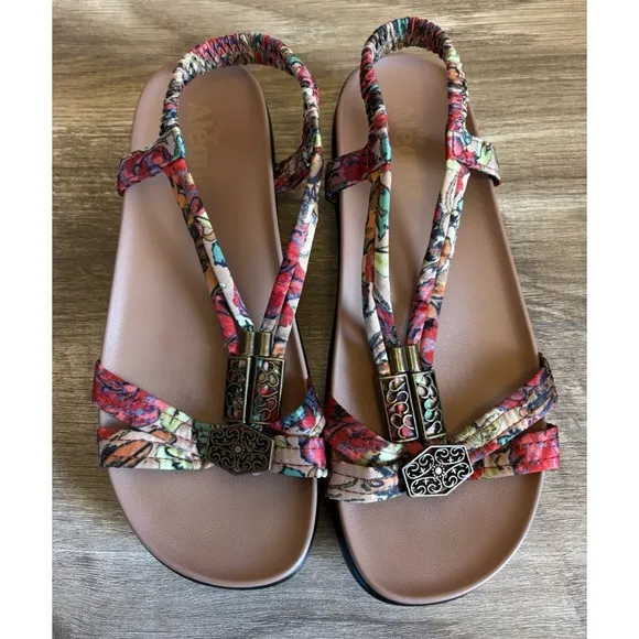 Alegria Roz Get Away Tan Tropical Print Sandals