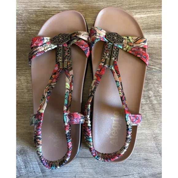Alegria Roz Get Away Tan Tropical Print Sandals