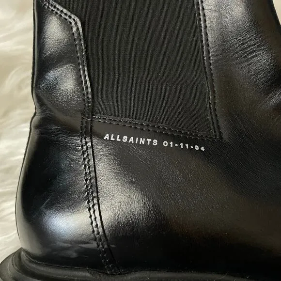 All Saints Boots Womens US 10 Black Hayley Leather Chelsea Lug Sole Pull On Goth