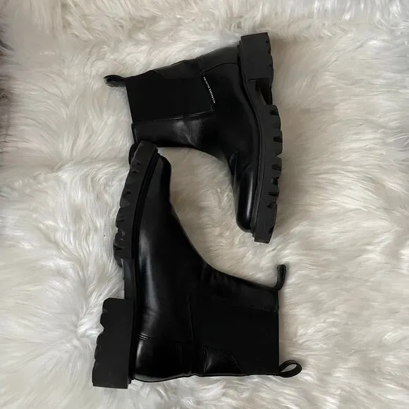 All Saints Boots Womens US 10 Black Hayley Leather Chelsea Lug Sole Pull On Goth