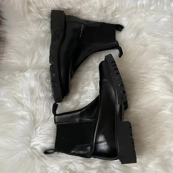 All Saints Boots Womens US 10 Black Hayley Leather Chelsea Lug Sole Pull On Goth