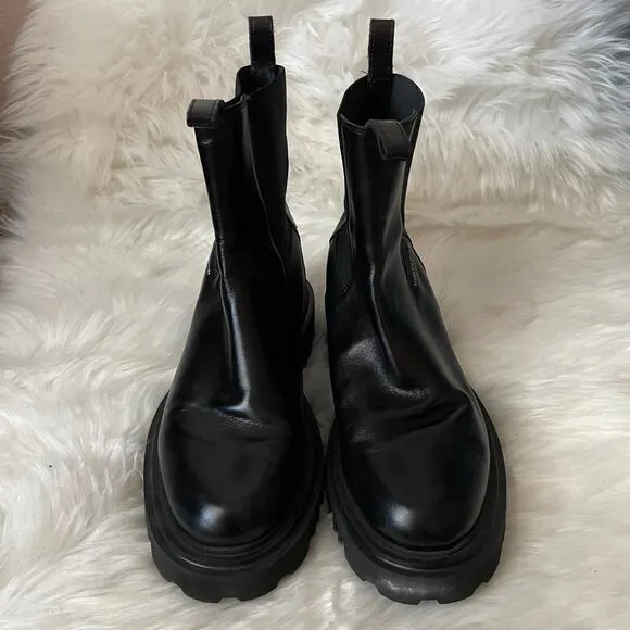 All Saints Boots Womens US 10 Black Hayley Leather Chelsea Lug Sole Pull On Goth