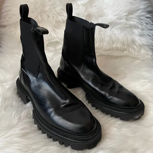 All Saints Boots Womens US 10 Black Hayley Leather Chelsea Lug Sole Pull On Goth