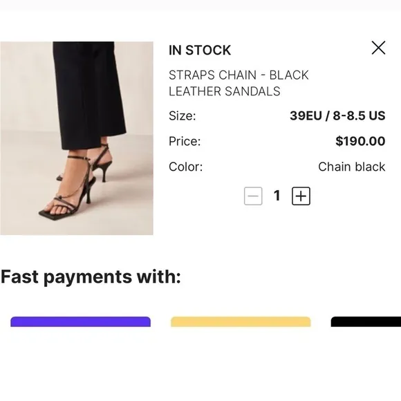 ALOHAS Straps Chain Black Leather Women’s heels Size (39) US 8-8.5