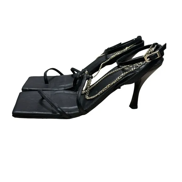 ALOHAS Straps Chain Black Leather Women’s heels Size (39) US 8-8.5