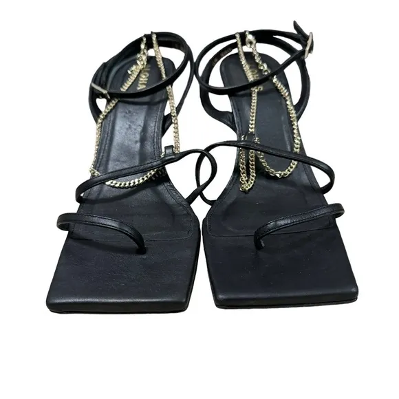 ALOHAS Straps Chain Black Leather Women’s heels Size (39) US 8-8.5