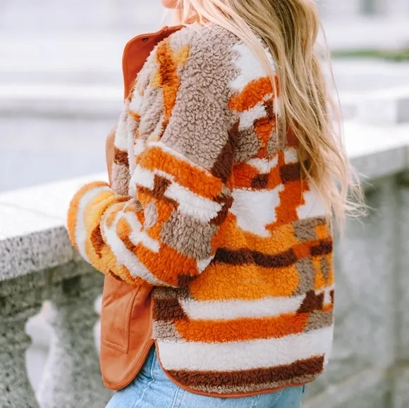 Amber Fuzzy Touch Snap Jacket