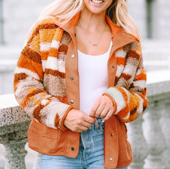 Amber Fuzzy Touch Snap Jacket