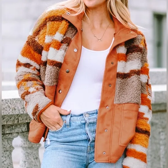 Amber Fuzzy Touch Snap Jacket
