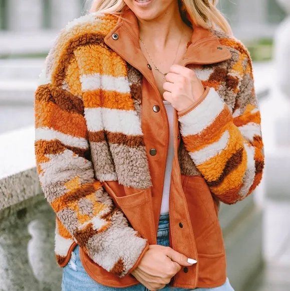 Amber Fuzzy Touch Snap Jacket