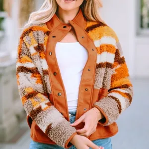 Amber Fuzzy Touch Snap Jacket