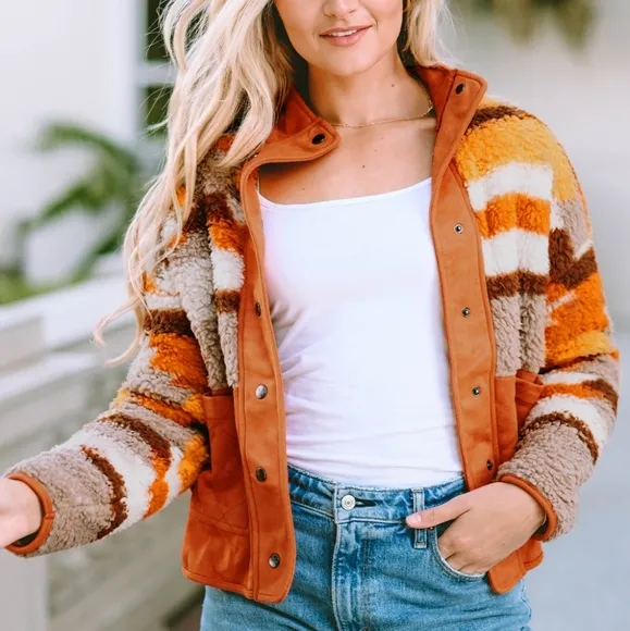Amber Fuzzy Touch Snap Jacket